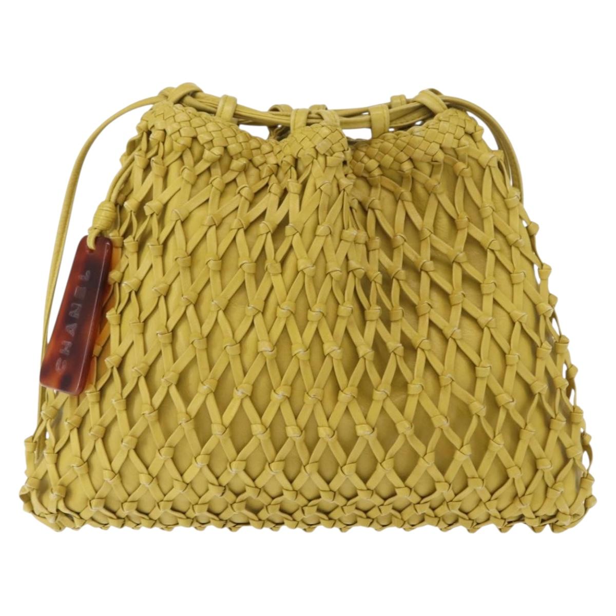 CHANEL Shoulder Bag Leather Yellow Gold CC Auth 161027V