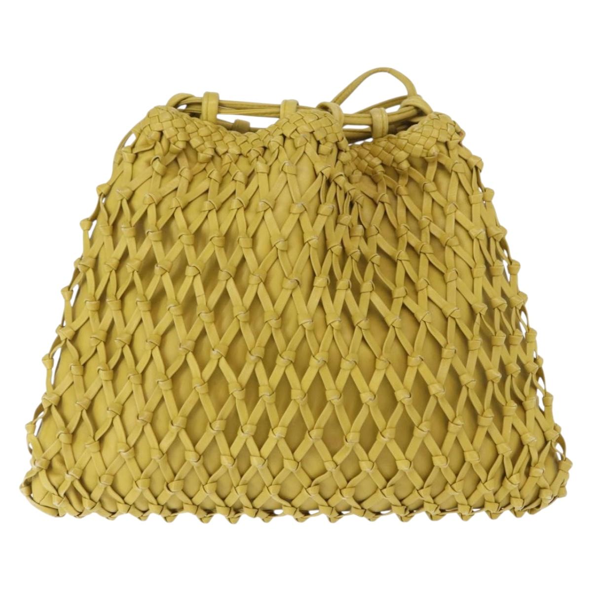 CHANEL Shoulder Bag Leather Yellow Gold CC Auth 161027V
