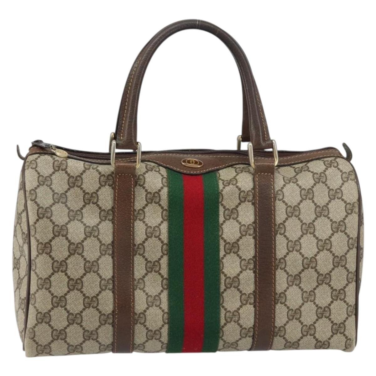 GUCCI GG Supreme Web Sherry Line Hand Bag PVC Beige Gold 24 012 3842 Auth 161028