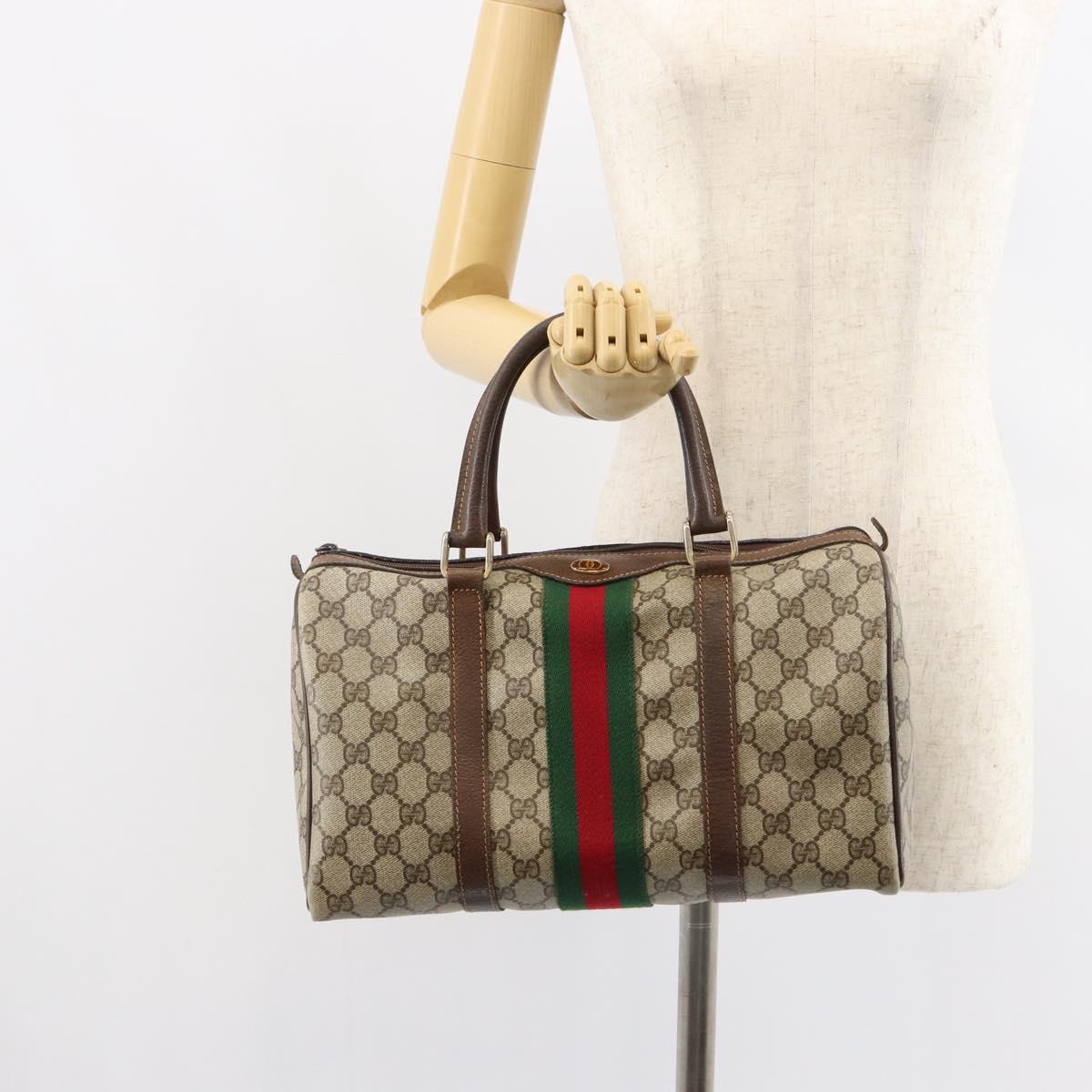 GUCCI GG Supreme Web Sherry Line Hand Bag PVC Beige Gold 24 012 3842 Auth 161028