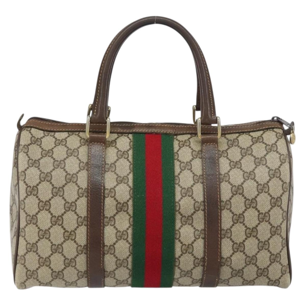 GUCCI GG Supreme Web Sherry Line Hand Bag PVC Beige Gold 24 012 3842 Auth 161028