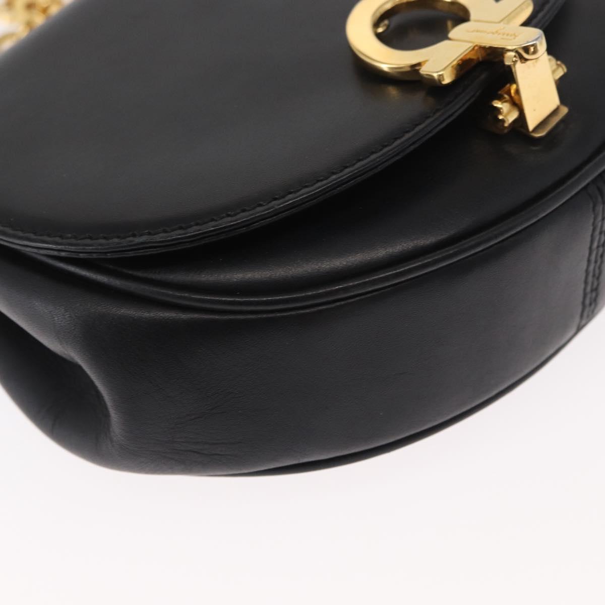 Salvatore Ferragamo Chain Gancini Shoulder Bag Leather Black Gold Auth 161032