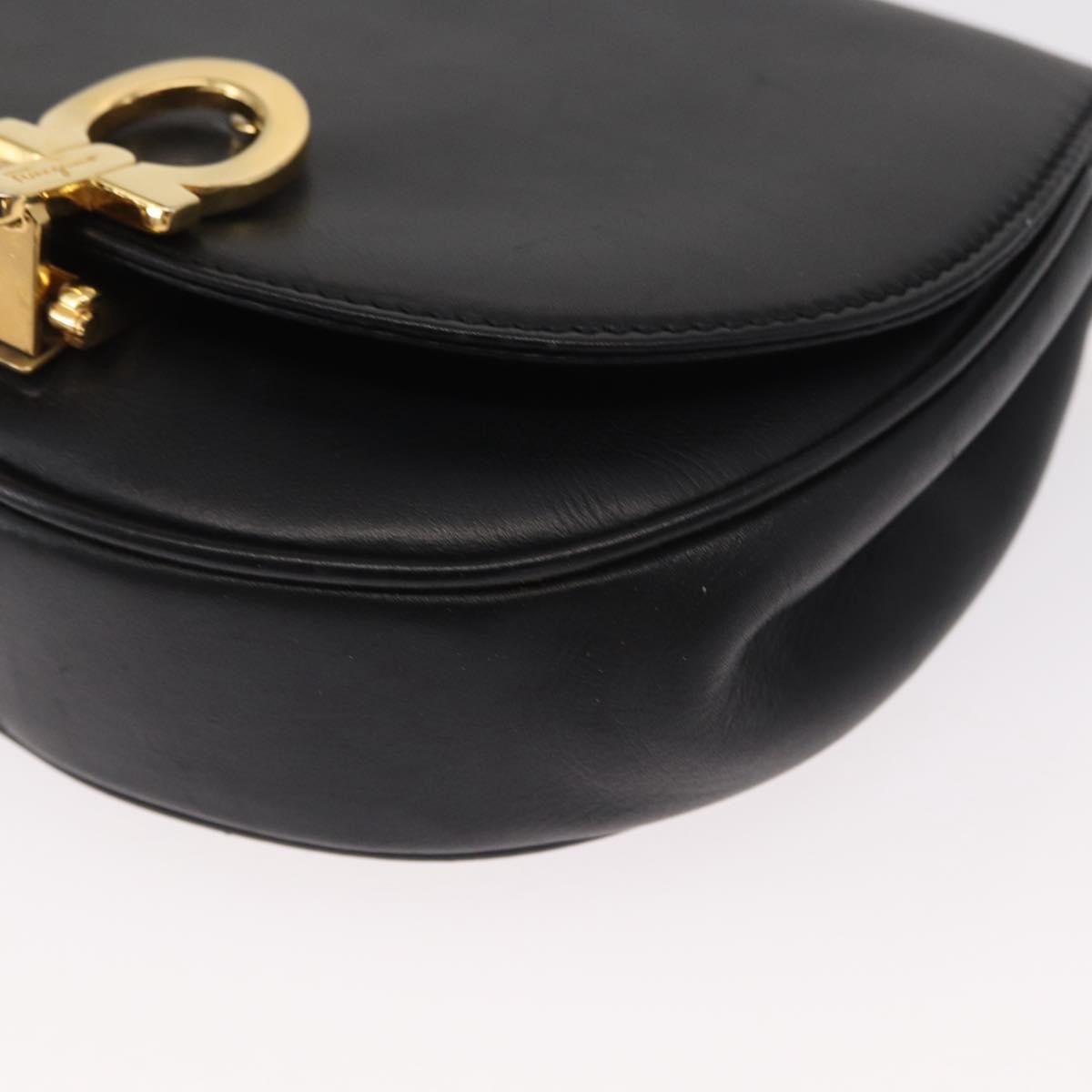 Salvatore Ferragamo Chain Gancini Shoulder Bag Leather Black Gold Auth 161032