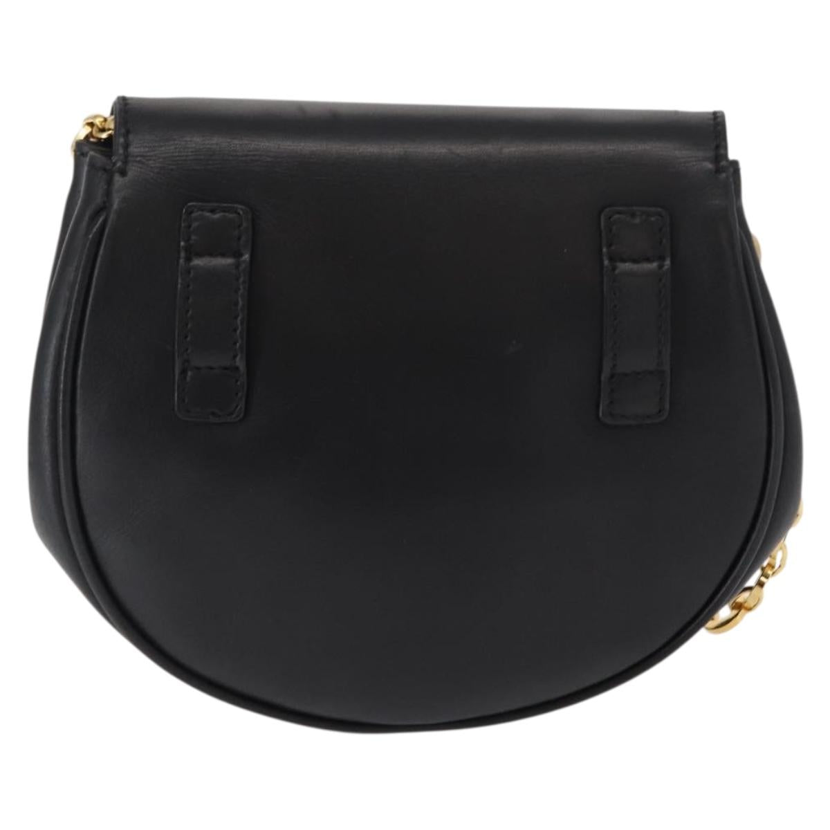 Salvatore Ferragamo Chain Gancini Shoulder Bag Leather Black Gold Auth 161032