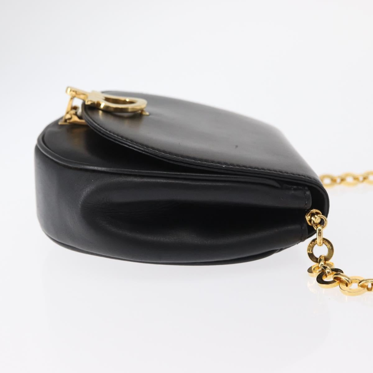 Salvatore Ferragamo Chain Gancini Shoulder Bag Leather Black Gold Auth 161032