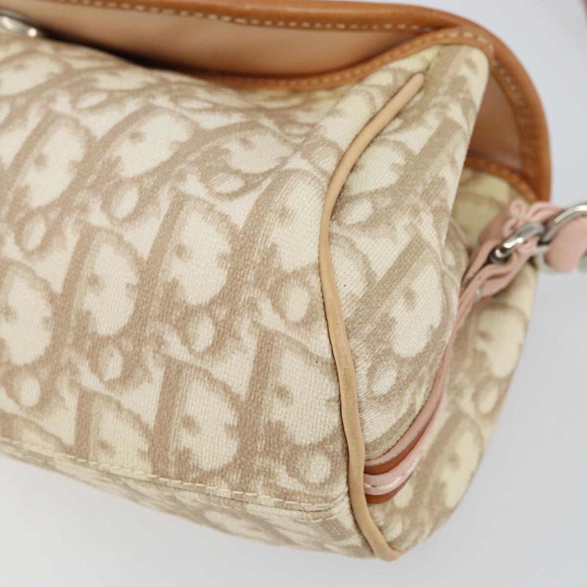Christian Dior Trotter Canvas Romantic Bag PVC Beige Silver Auth 161033A