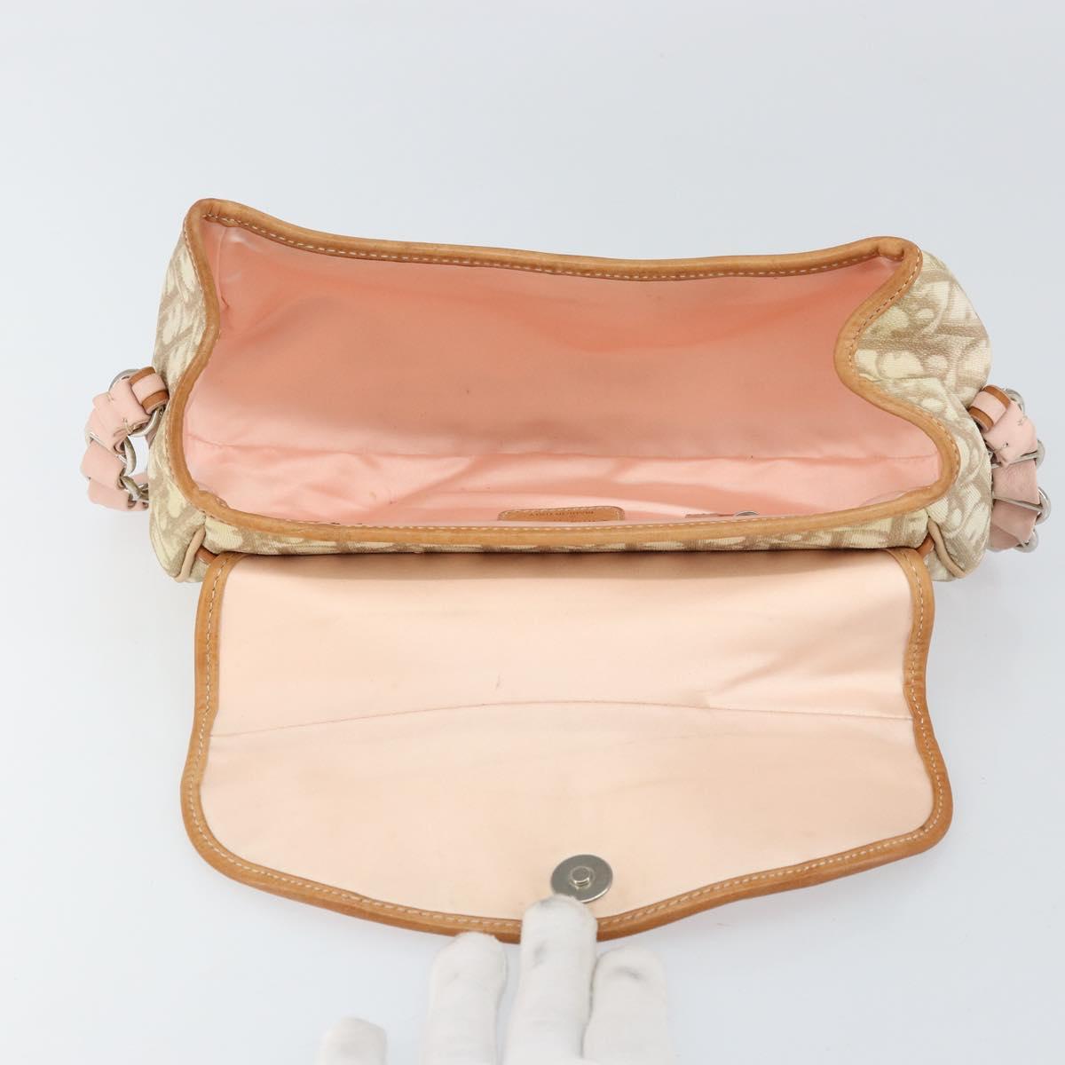 Christian Dior Trotter Canvas Romantic Bag PVC Beige Silver Auth 161033A