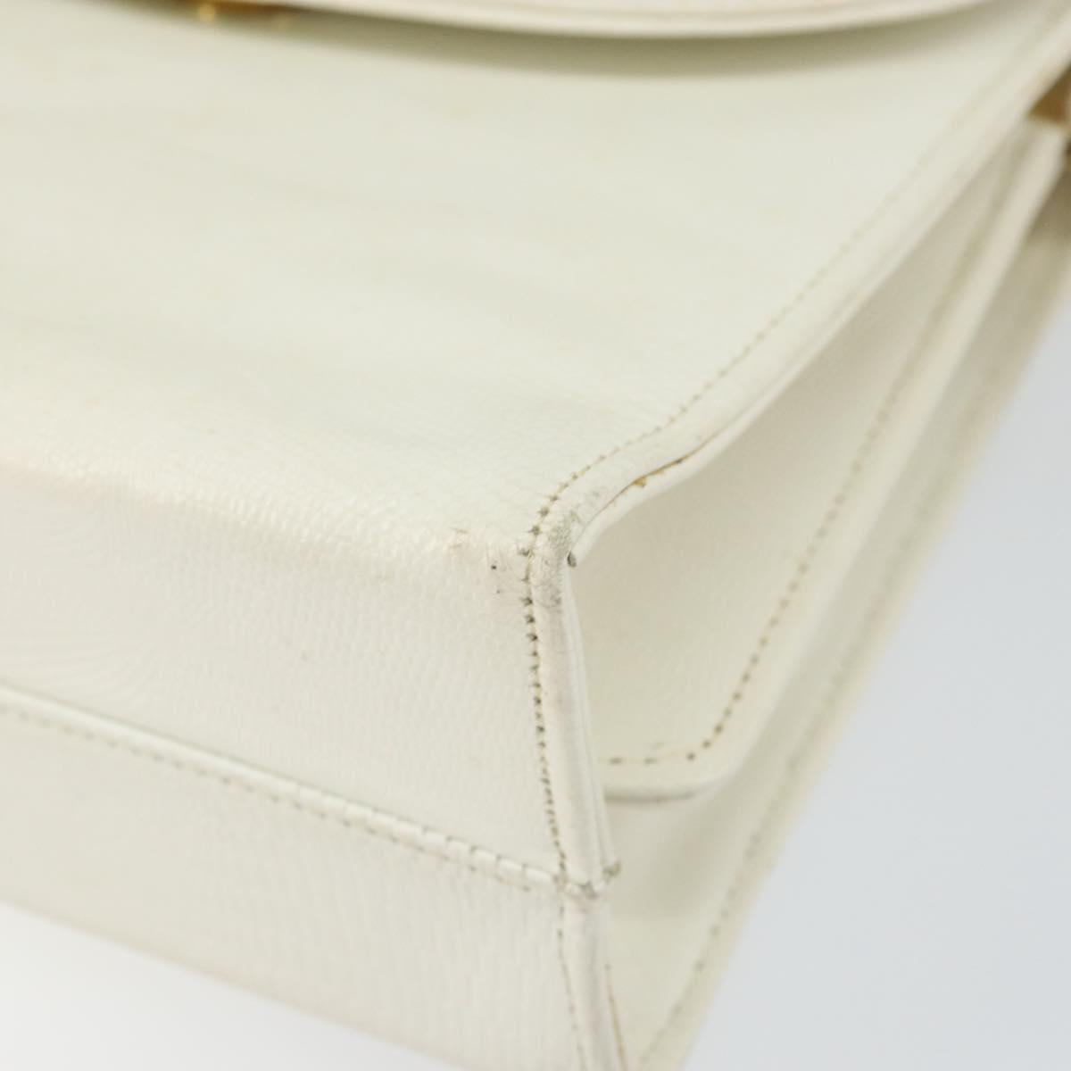 CELINE Shoulder Bag Leather White Gold Auth 161037
