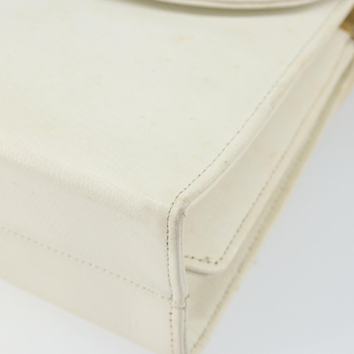 CELINE Shoulder Bag Leather White Gold Auth 161037