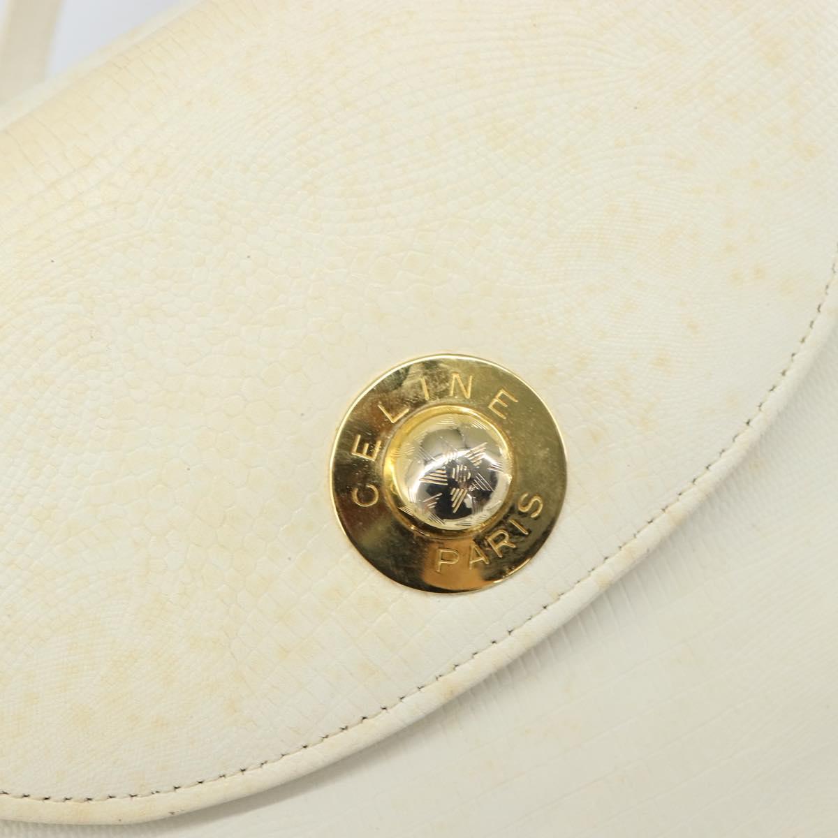 CELINE Shoulder Bag Leather White Gold Auth 161037