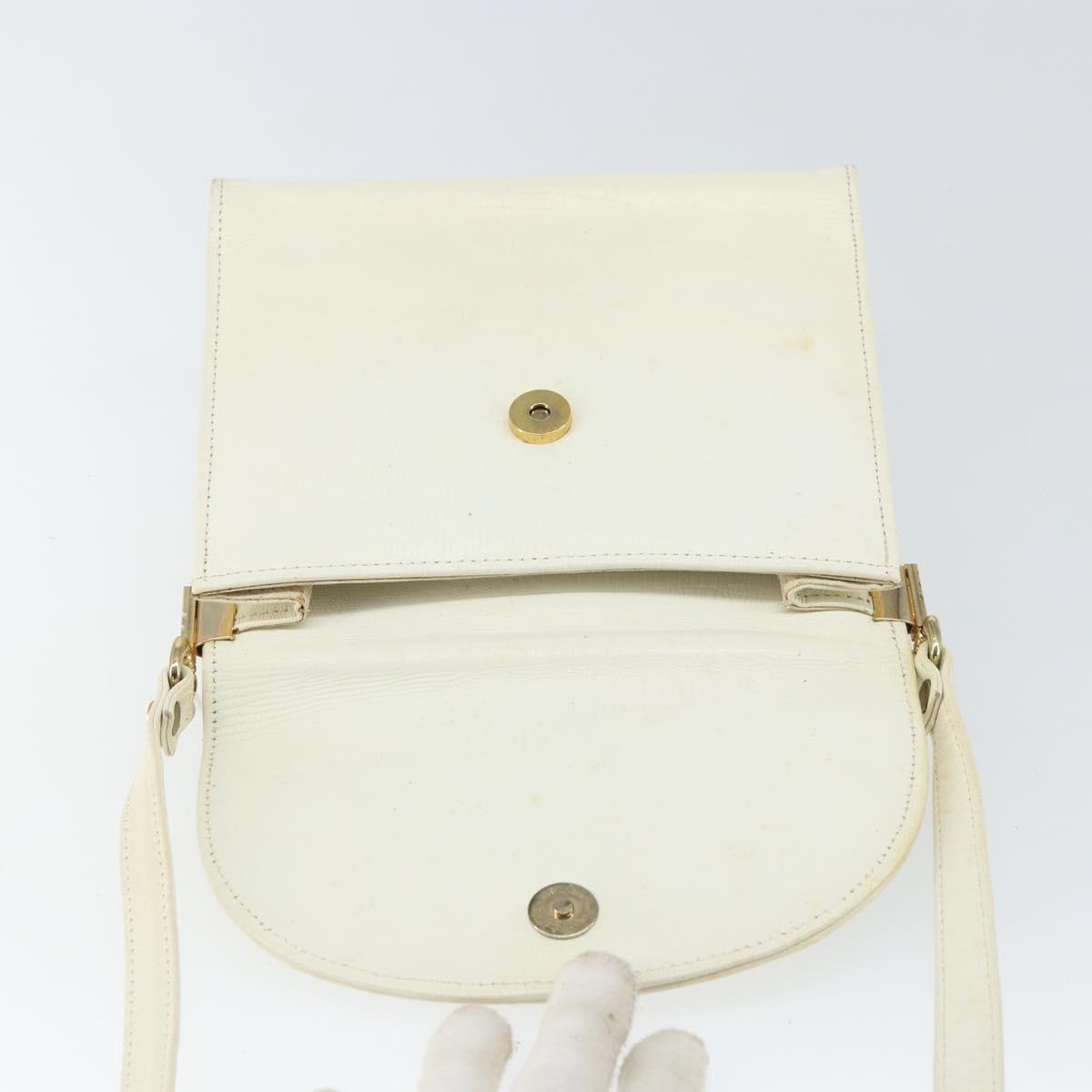 CELINE Shoulder Bag Leather White Gold Auth 161037