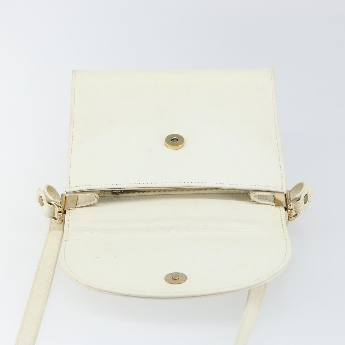 CELINE Shoulder Bag Leather White Gold Auth 161037
