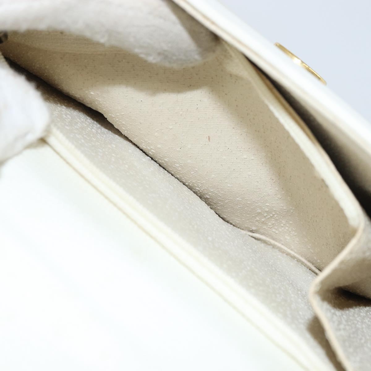 CELINE Shoulder Bag Leather White Gold Auth 161037