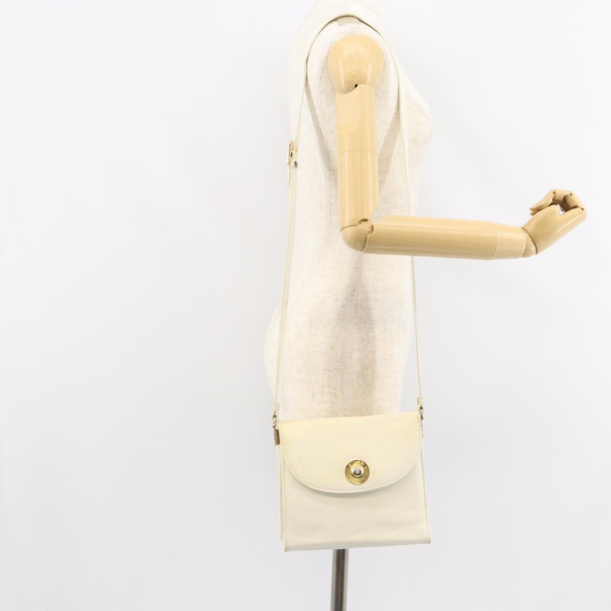 CELINE Shoulder Bag Leather White Gold Auth 161037