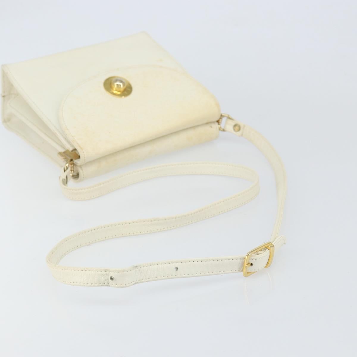 CELINE Shoulder Bag Leather White Gold Auth 161037