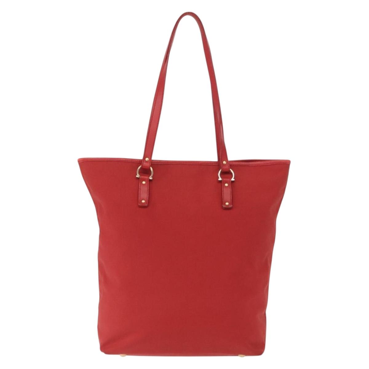 Salvatore Ferragamo Gancini Hand Bag Nylon Red Gold Auth 161041
