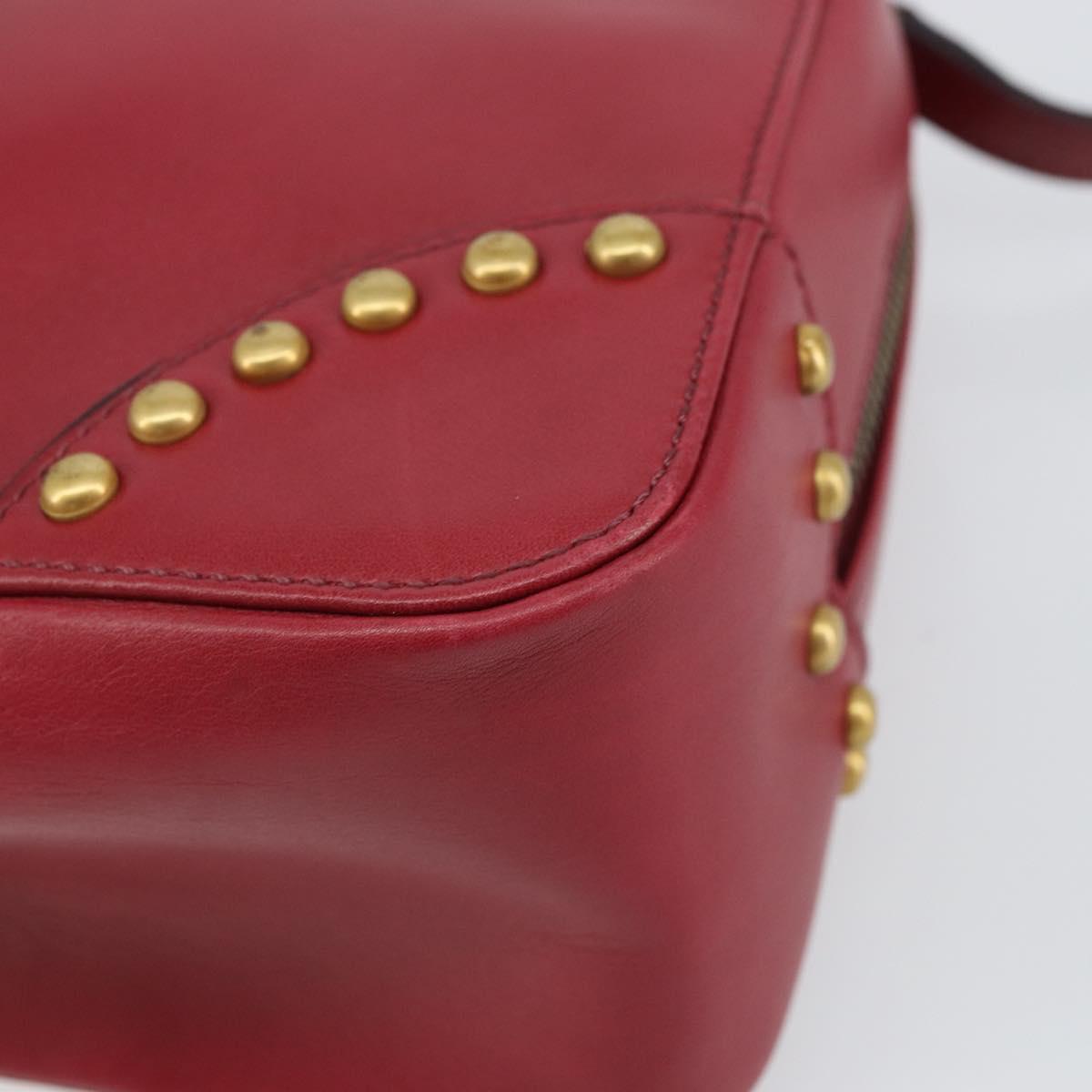 CELINE Circle Hand Bag Leather 2way Red Gold Auth 161046