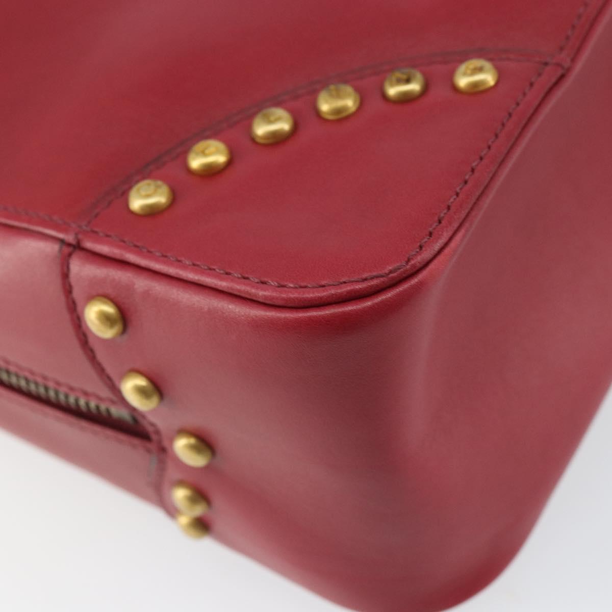 CELINE Circle Hand Bag Leather 2way Red Gold Auth 161046