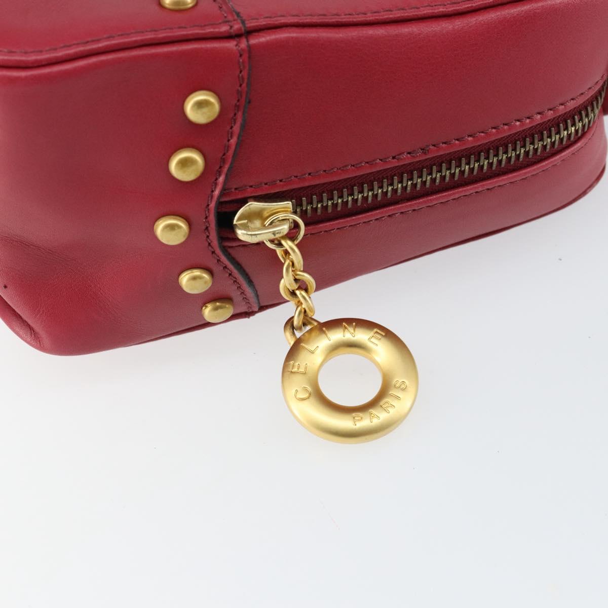 CELINE Circle Hand Bag Leather 2way Red Gold Auth 161046