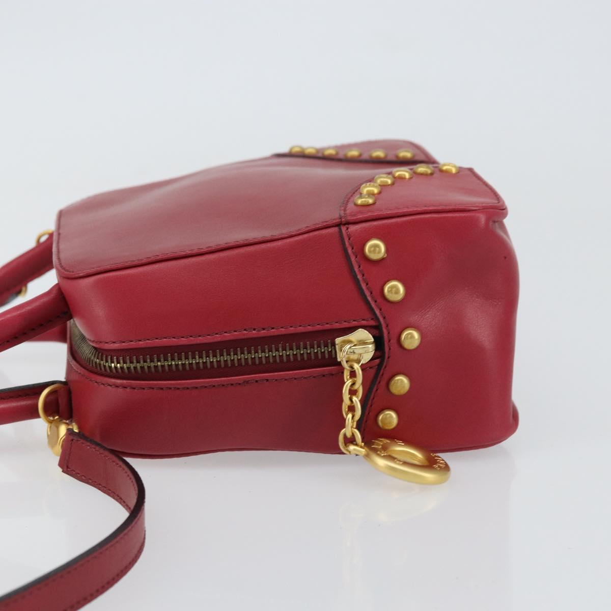 CELINE Circle Hand Bag Leather 2way Red Gold Auth 161046