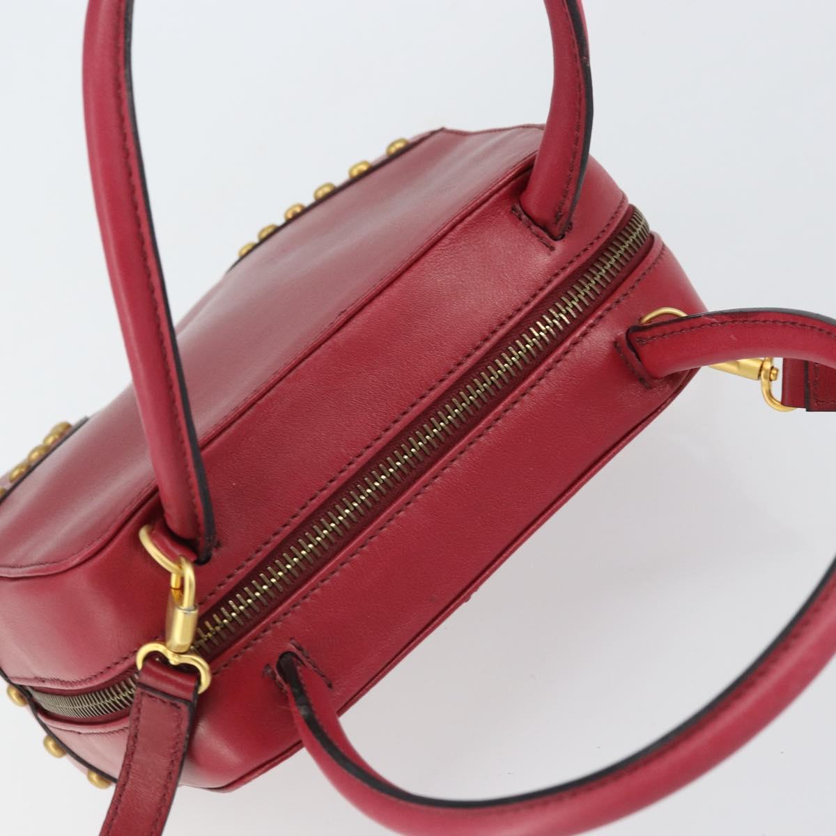 CELINE Circle Hand Bag Leather 2way Red Gold Auth 161046