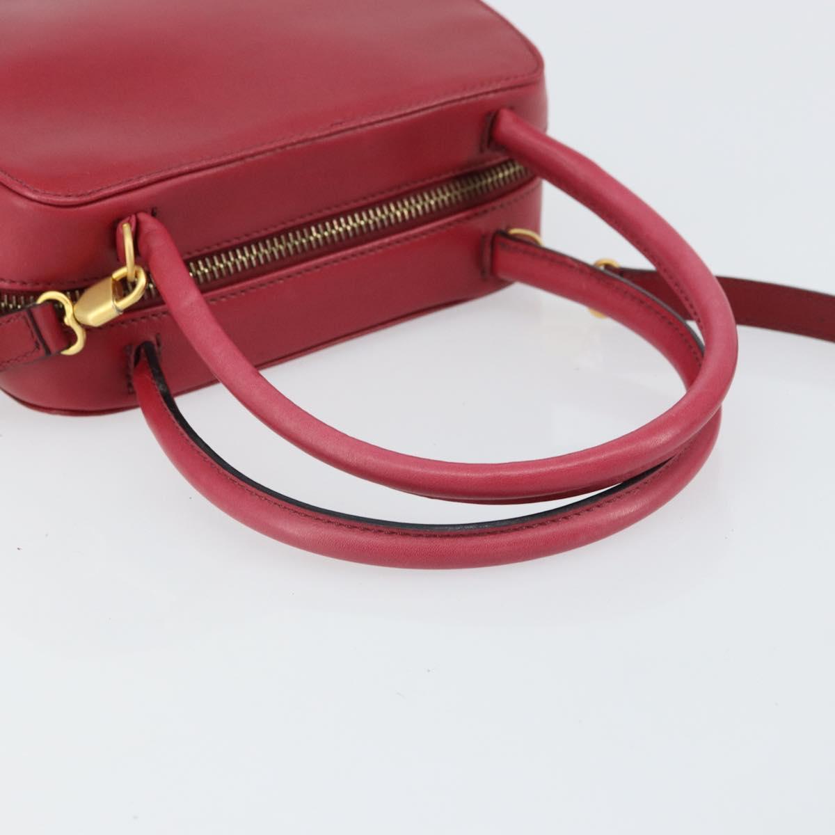 CELINE Circle Hand Bag Leather 2way Red Gold Auth 161046