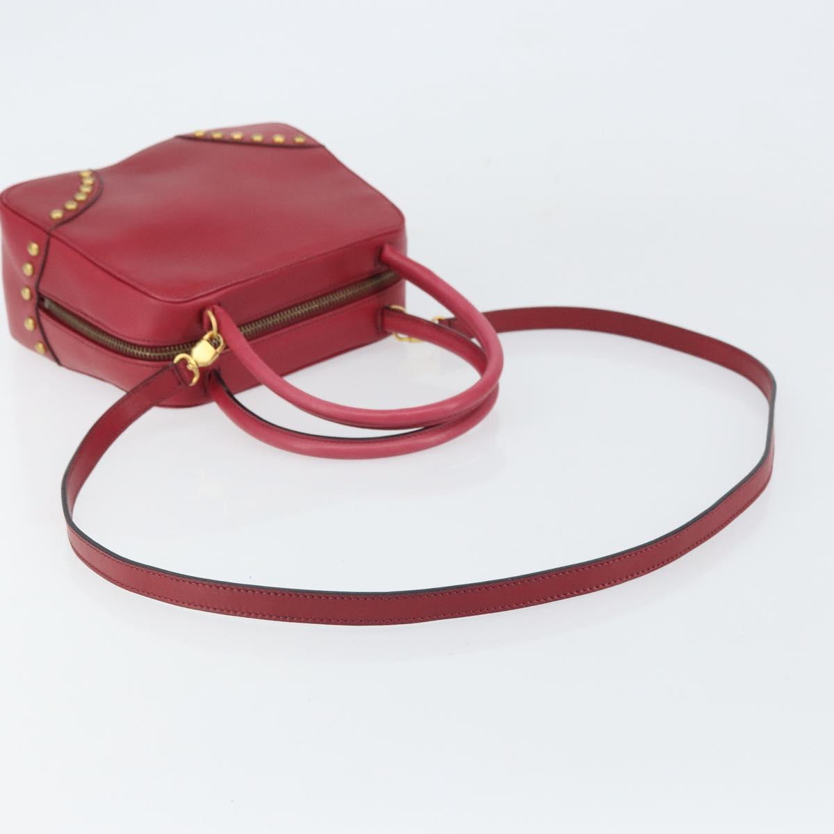 CELINE Circle Hand Bag Leather 2way Red Gold Auth 161046