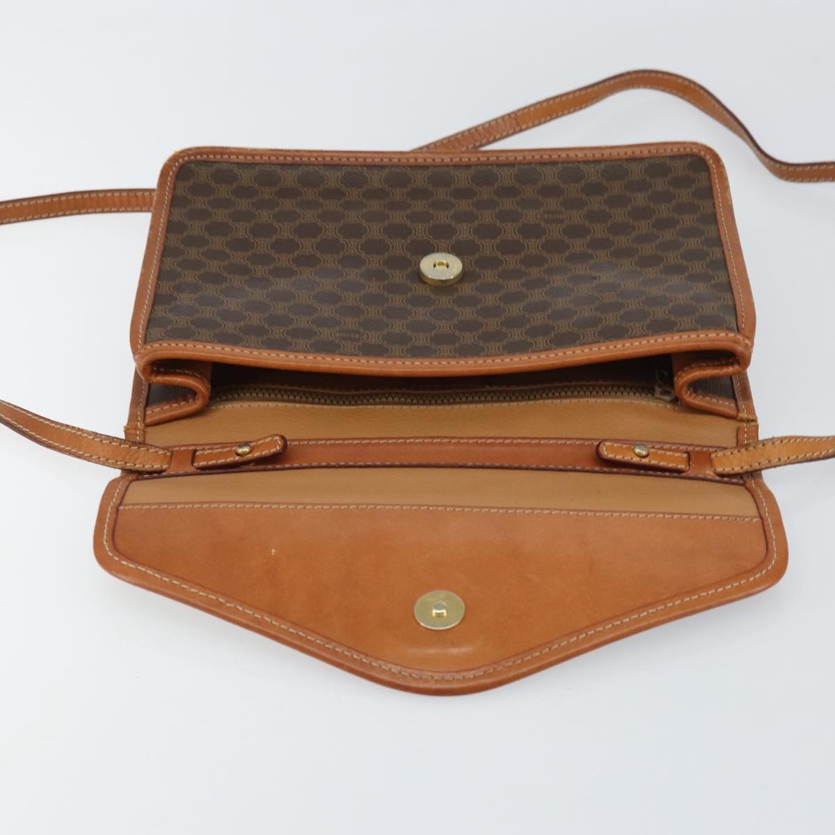CELINE Macadam Canvas Circle Shoulder Bag PVC Leather Brown Gold Auth 161048