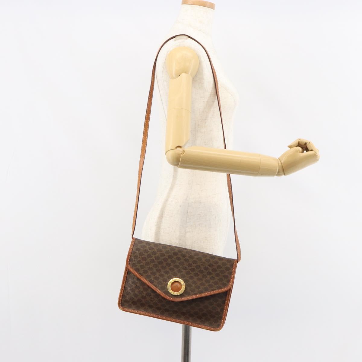 CELINE Macadam Canvas Circle Shoulder Bag PVC Leather Brown Gold Auth 161048
