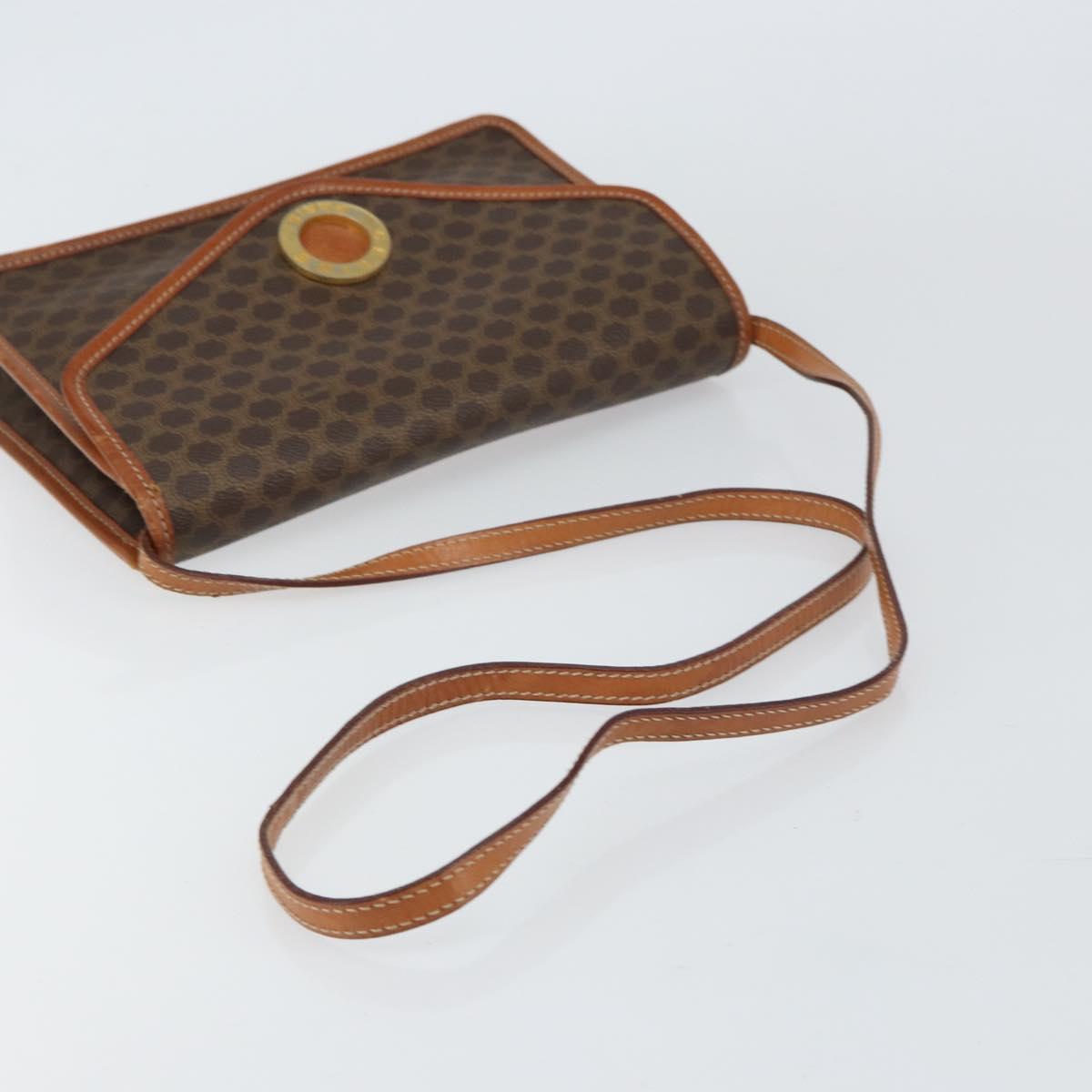 CELINE Macadam Canvas Circle Shoulder Bag PVC Leather Brown Gold Auth 161048