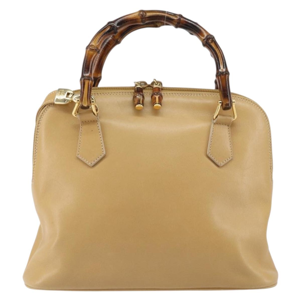 GUCCI Bamboo Hand Bag Leather 2way Beige Gold 000 3780 0290 Auth 161050