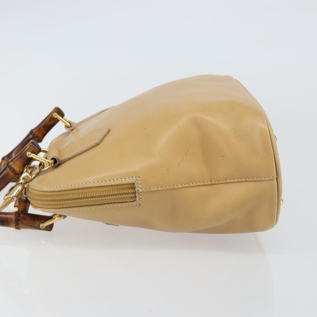 GUCCI Bamboo Hand Bag Leather 2way Beige Gold 000 3780 0290 Auth 161050