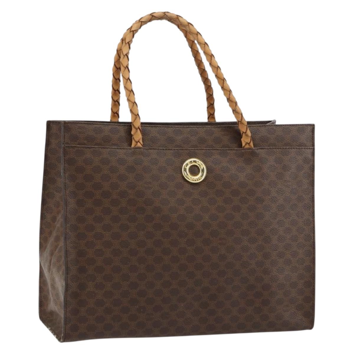 CELINE Macadam Canvas Hand Bag PVC Leather Brown Gold Auth 161051