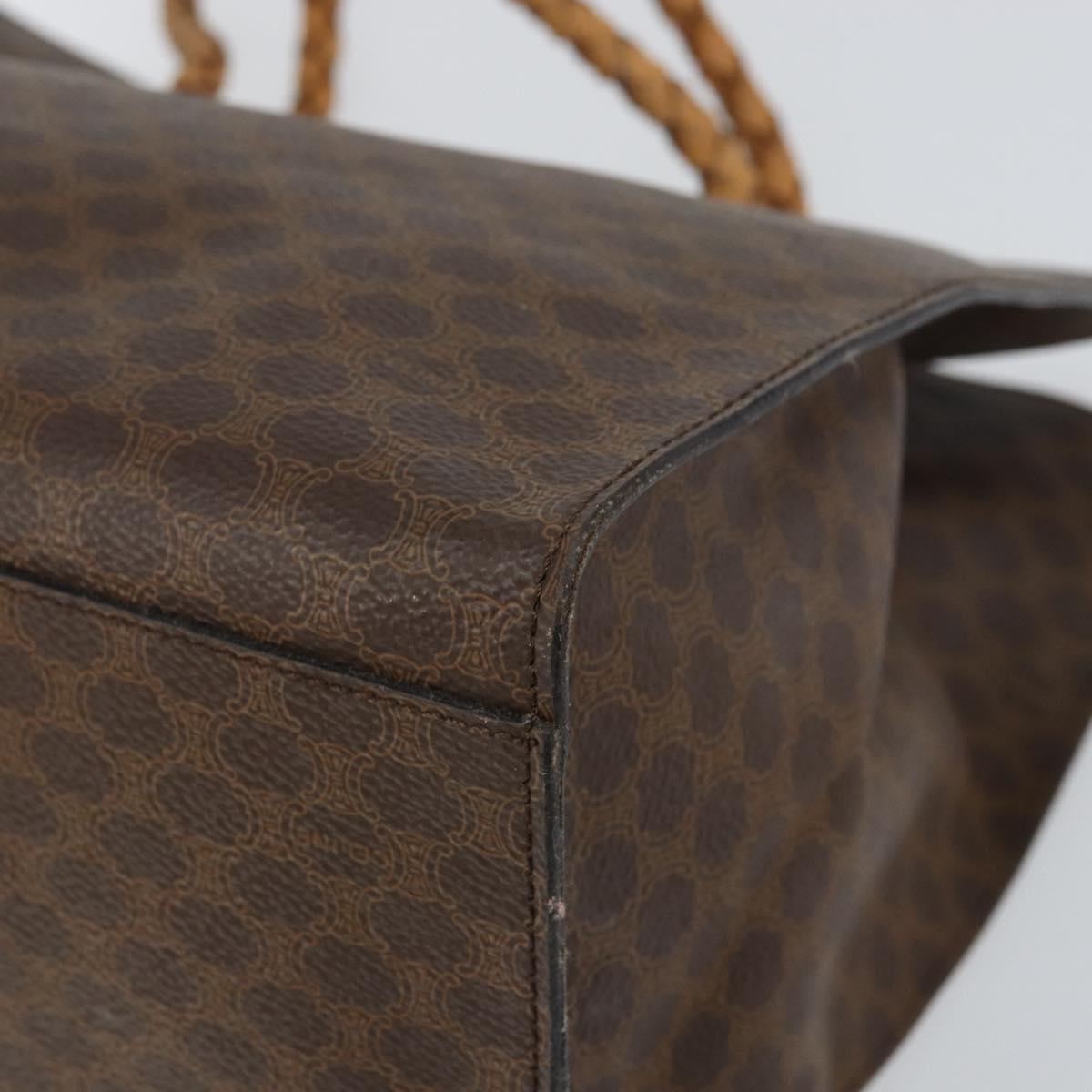 CELINE Macadam Canvas Hand Bag PVC Leather Brown Gold Auth 161051