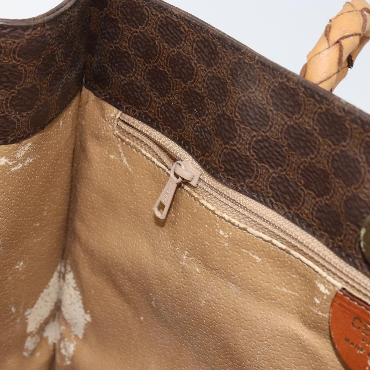 CELINE Macadam Canvas Hand Bag PVC Leather Brown Gold Auth 161051