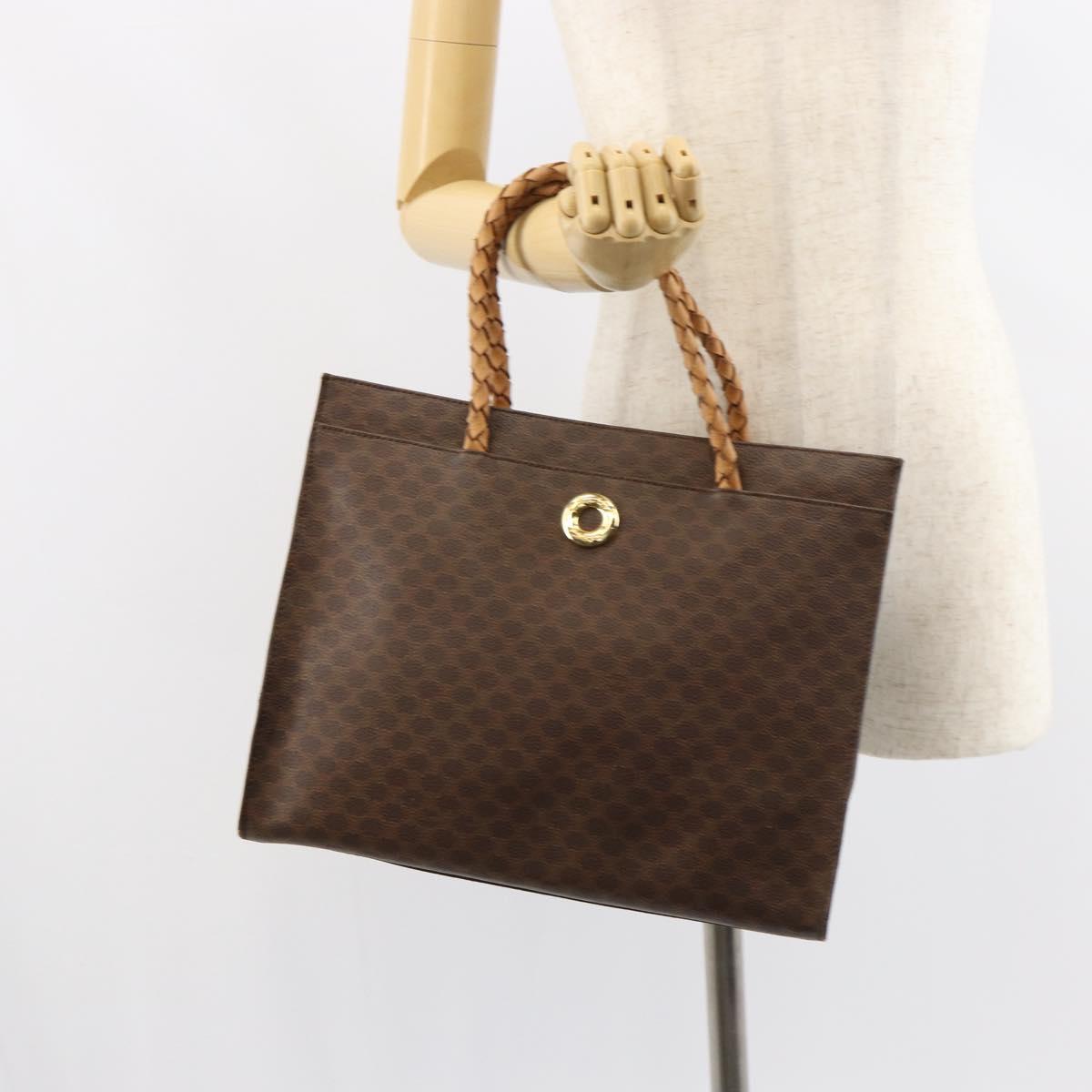 CELINE Macadam Canvas Hand Bag PVC Leather Brown Gold Auth 161051