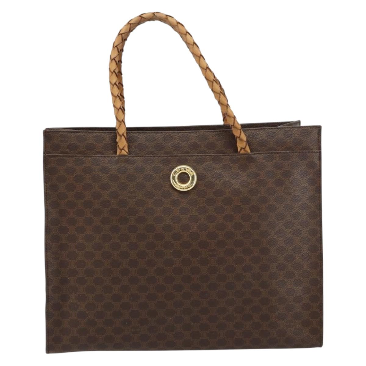 CELINE Macadam Canvas Hand Bag PVC Leather Brown Gold Auth 161051