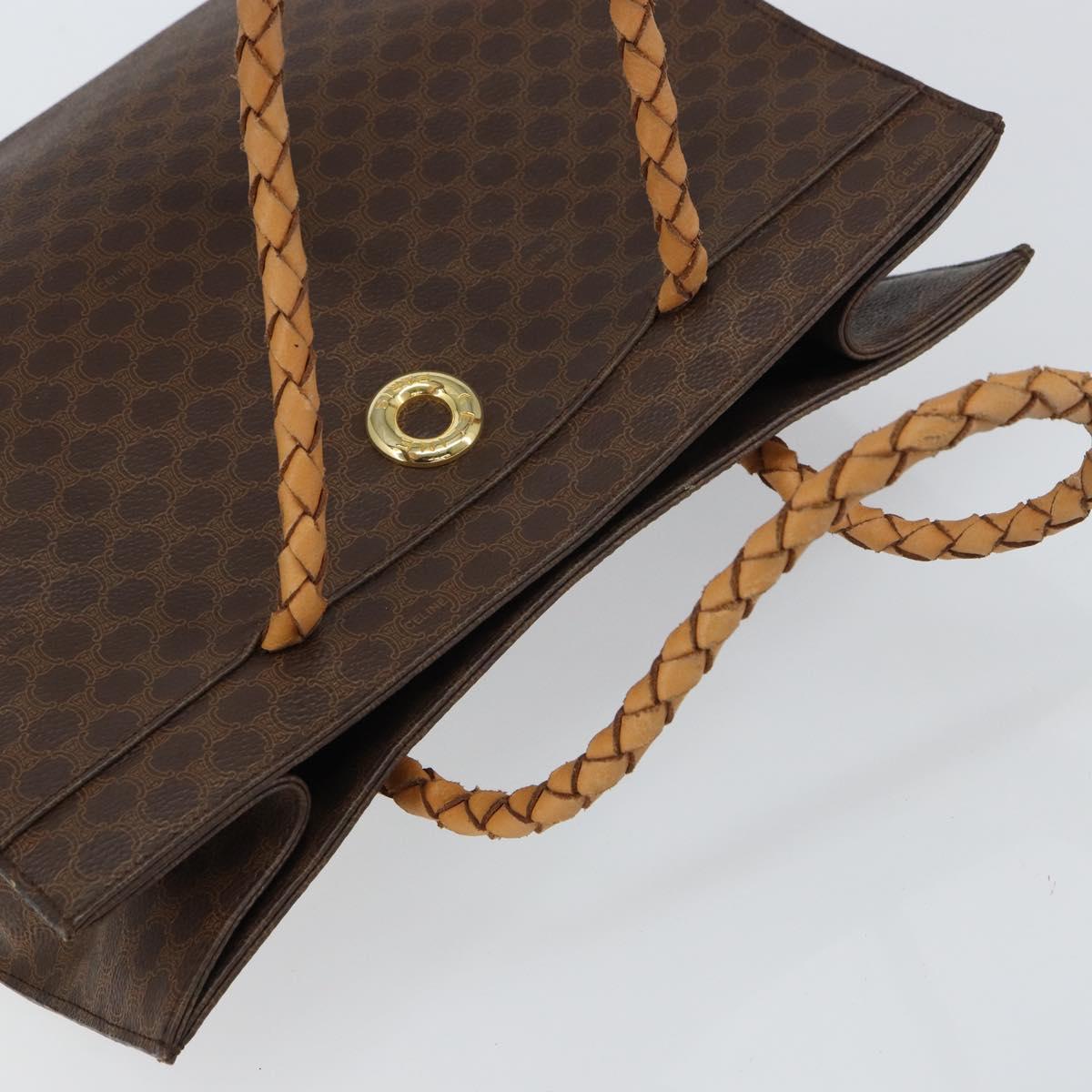 CELINE Macadam Canvas Hand Bag PVC Leather Brown Gold Auth 161051