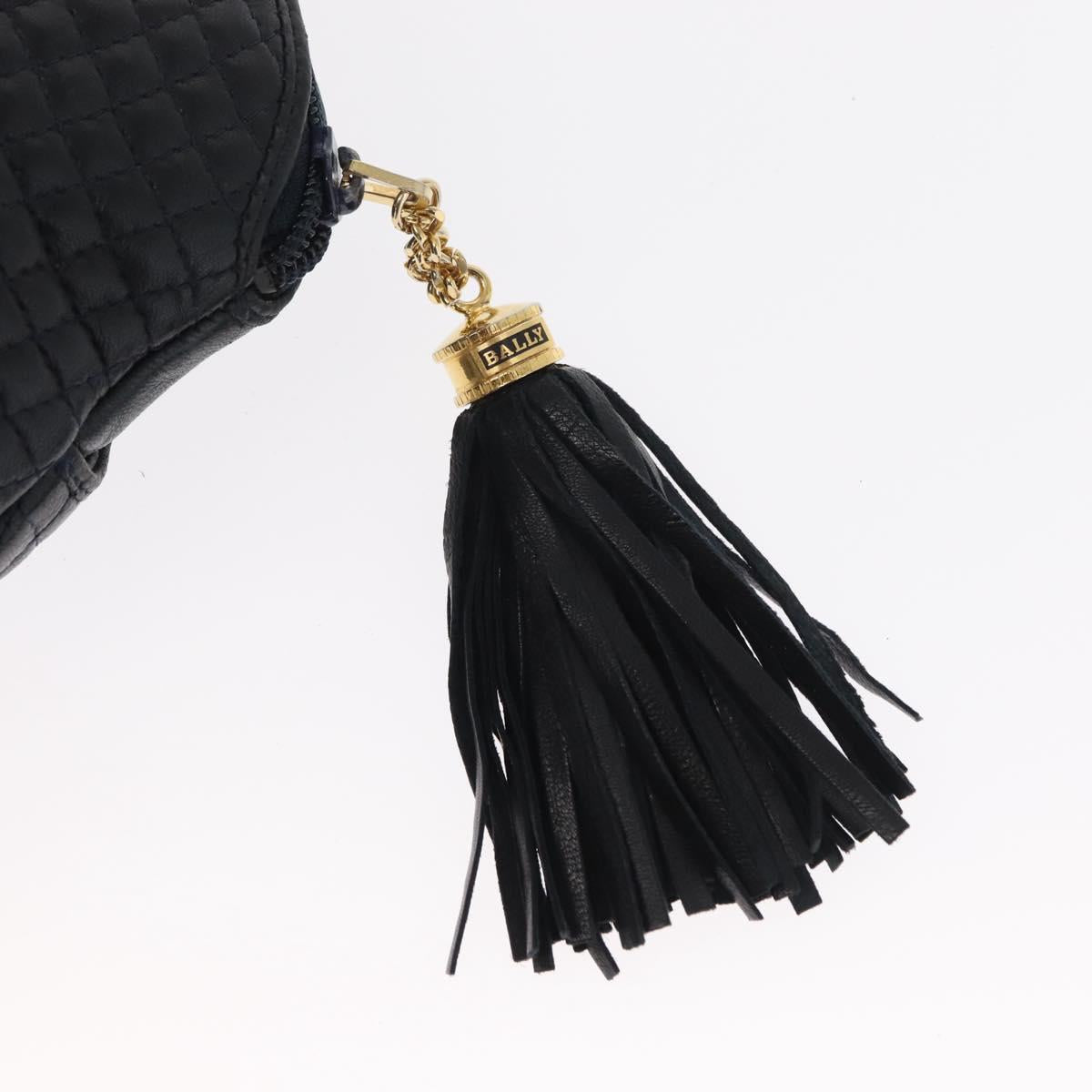 BALLY Chain Shoulder Bag Leather Navy Gold Auth 161052