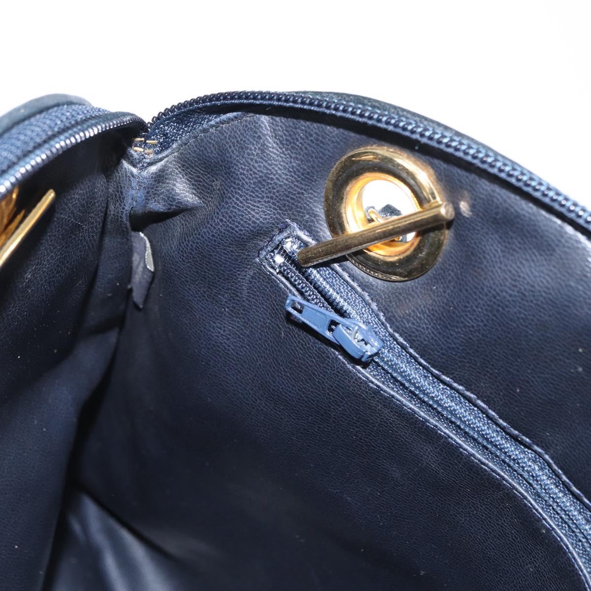 BALLY Chain Shoulder Bag Leather Navy Gold Auth 161052