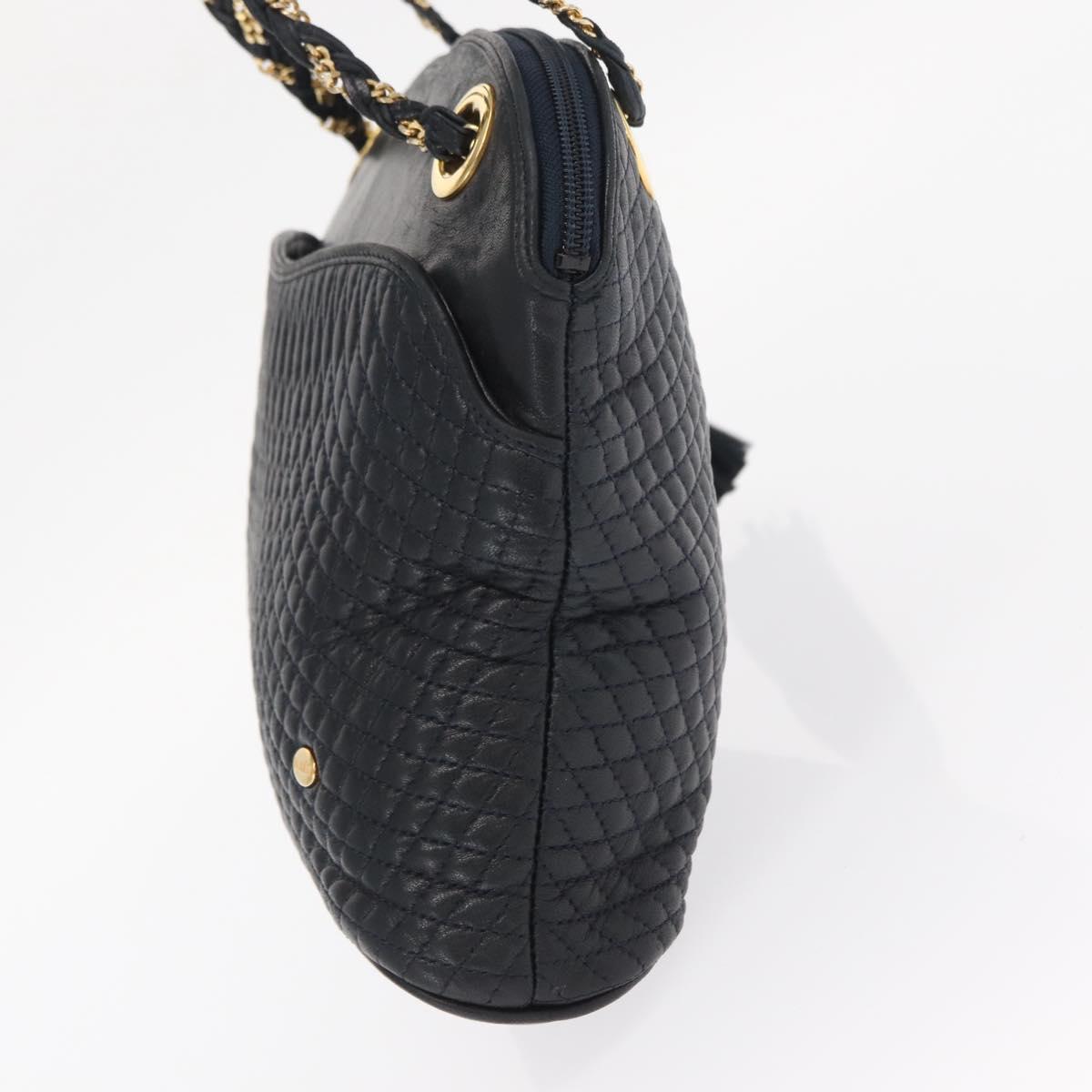 BALLY Chain Shoulder Bag Leather Navy Gold Auth 161052