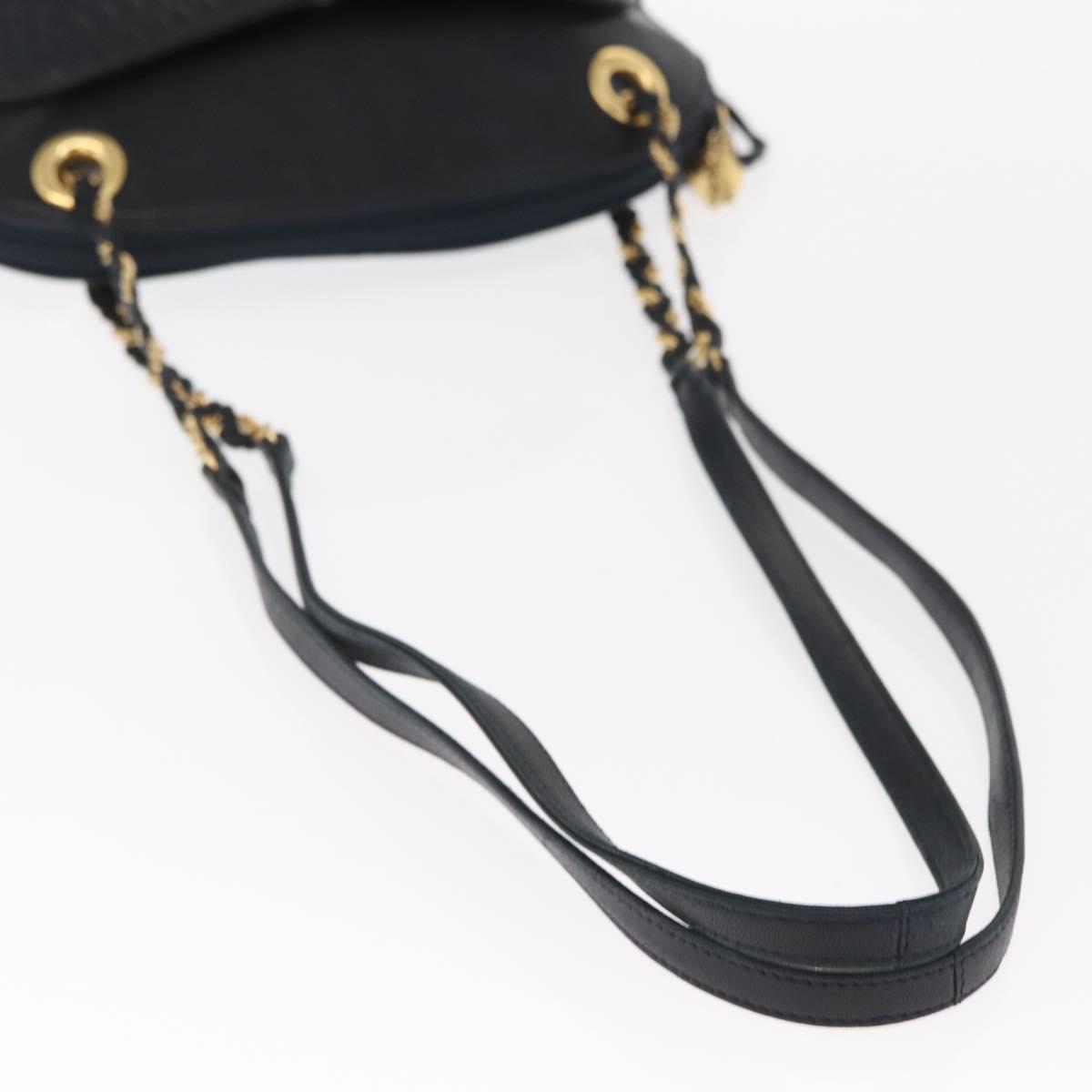 BALLY Chain Shoulder Bag Leather Navy Gold Auth 161052