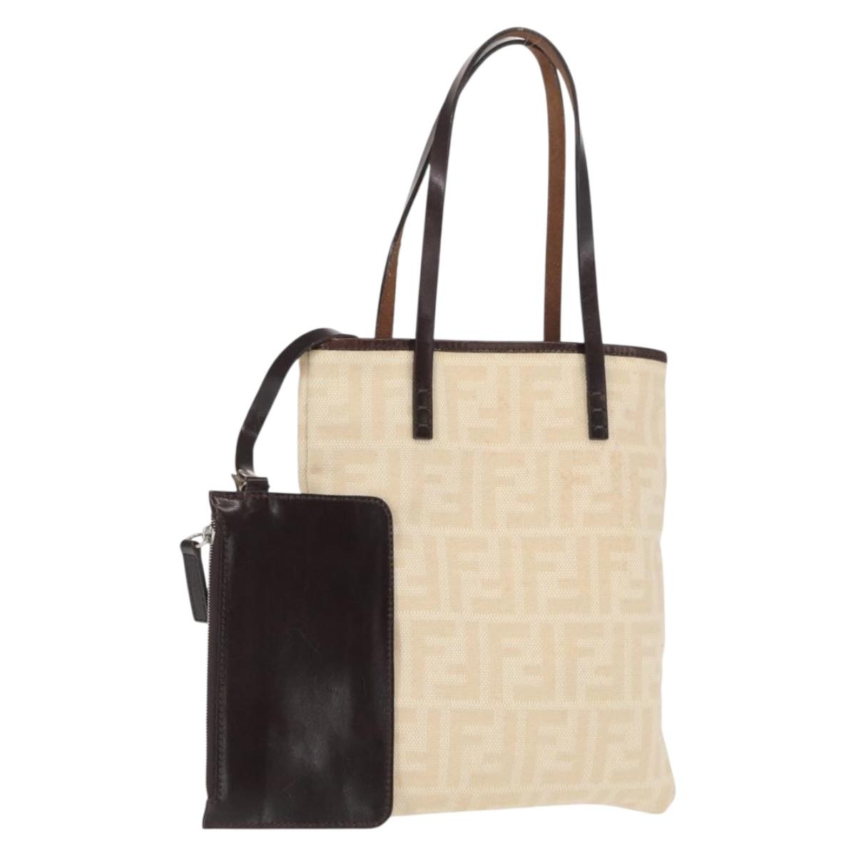 FENDI Zucca Canvas Hand Bag Beige Silver Auth 161056