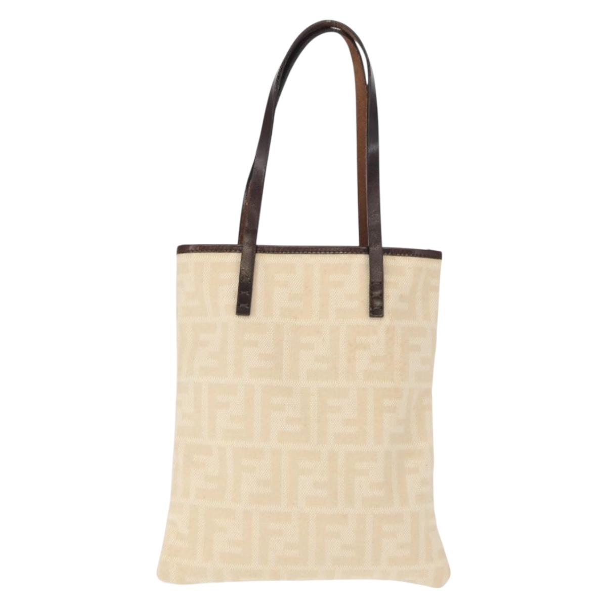 FENDI Zucca Canvas Hand Bag Beige Silver Auth 161056