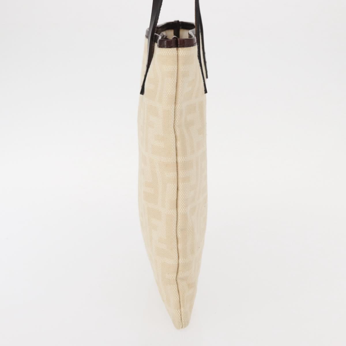 FENDI Zucca Canvas Hand Bag Beige Silver Auth 161056