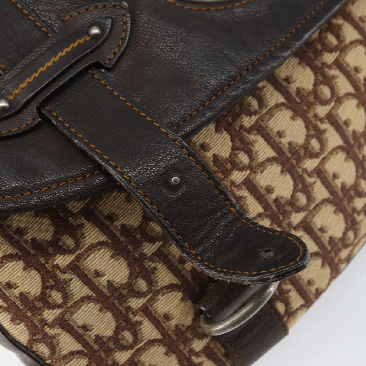 Christian Dior Trotter Canvas Shoulder Bag Brown Silver Auth 161057
