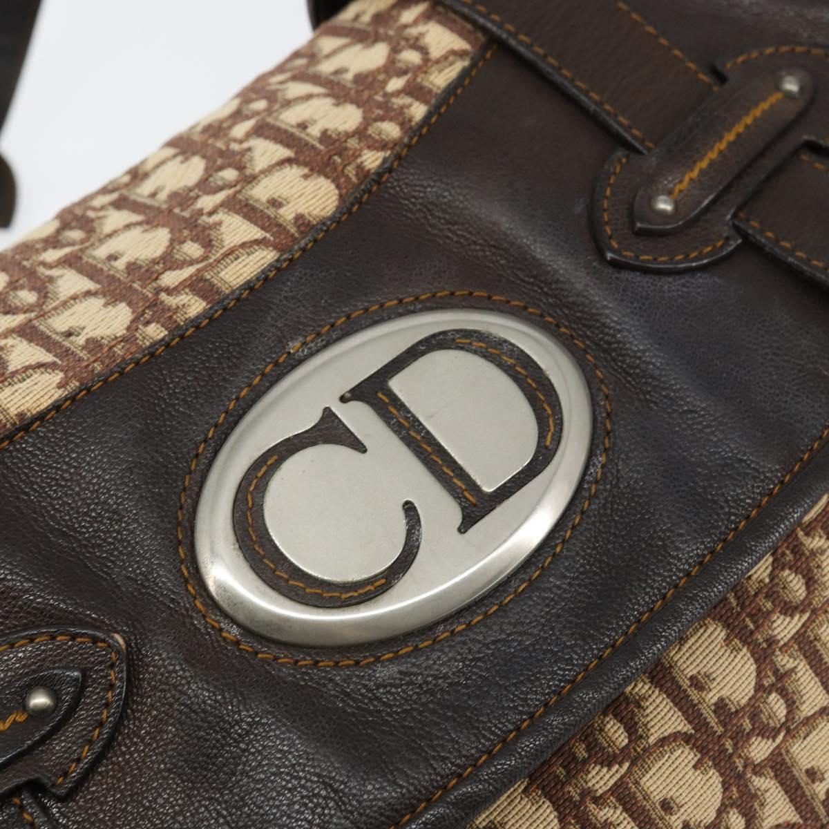 Christian Dior Trotter Canvas Shoulder Bag Brown Silver Auth 161057