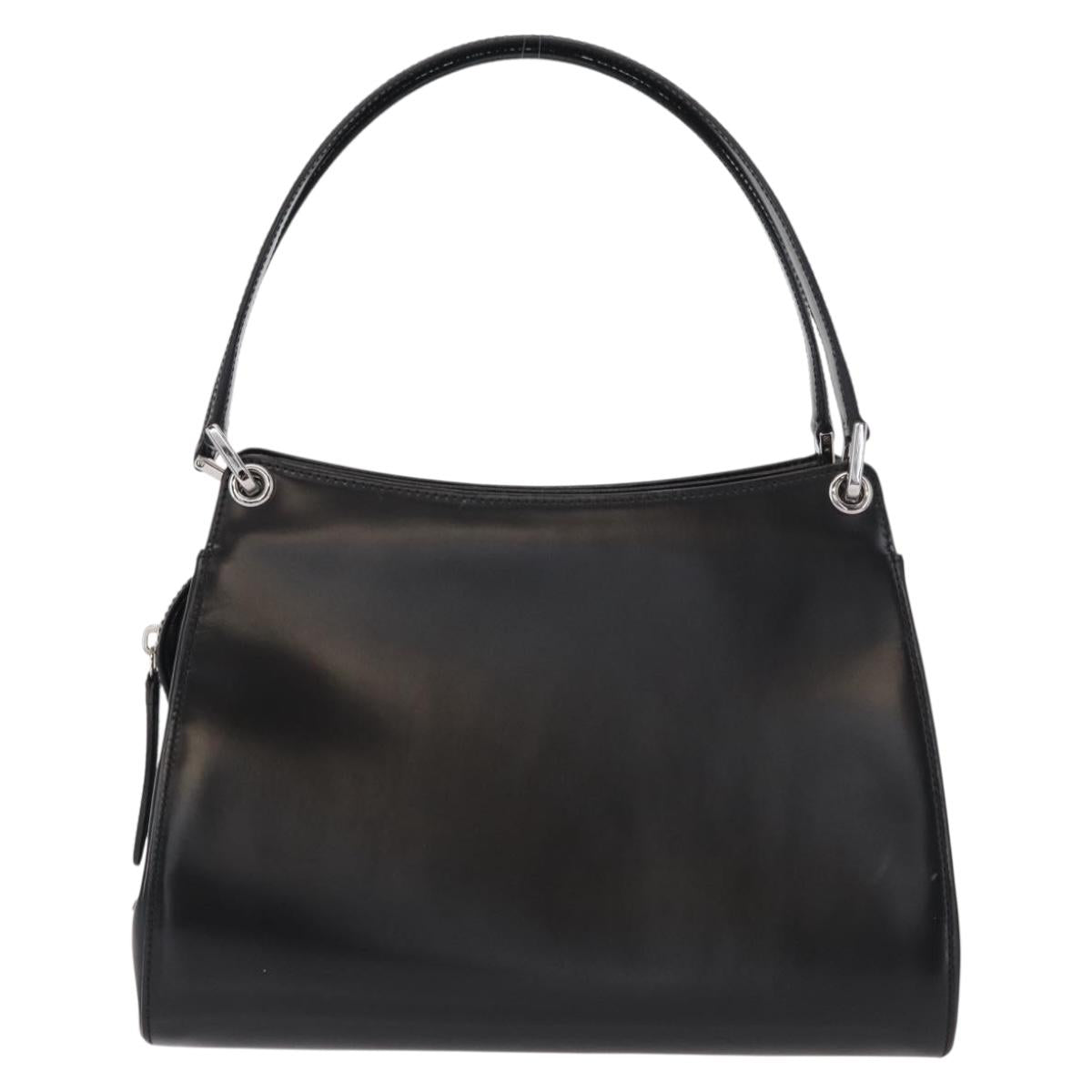 BALLY Hand Bag Leather Black Silver Auth 161058