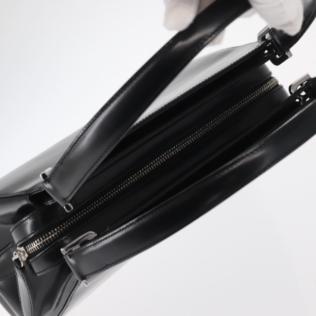 BALLY Hand Bag Leather Black Silver Auth 161058