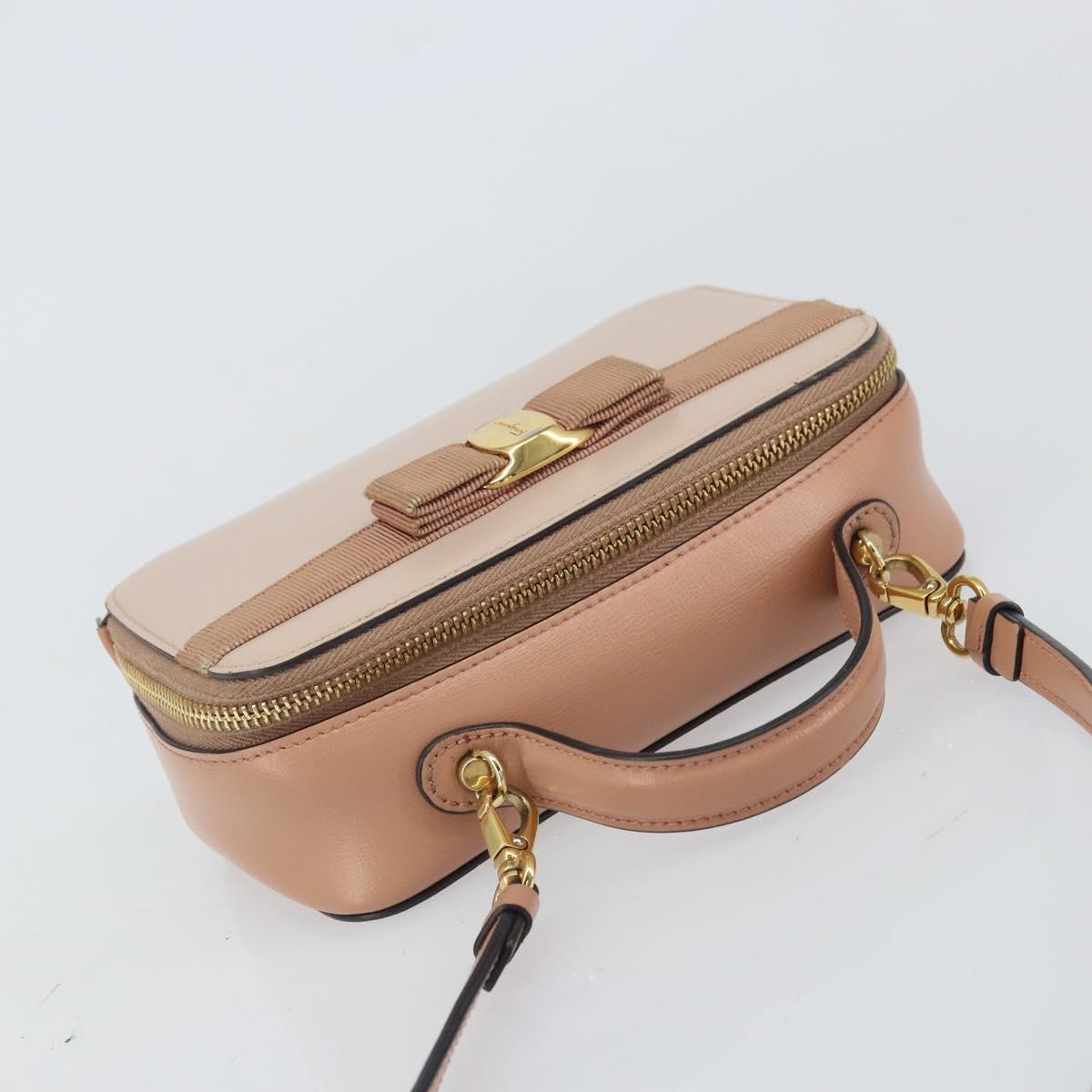 Salvatore Ferragamo Vala Hand Bag Leather 2way Pink Gold Auth 161059